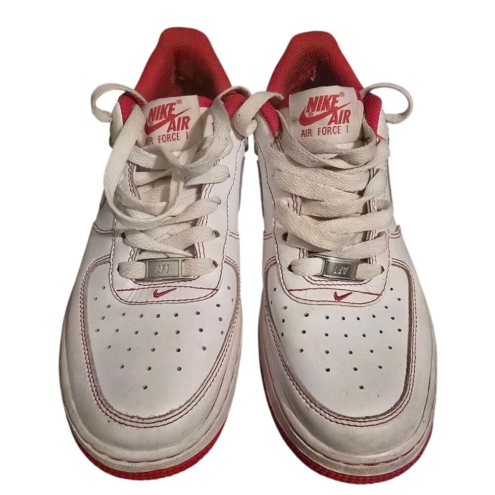 Nike Air‎ Force 1 Low Kids White Red Contrast Stitch Sneakers AF1 Low